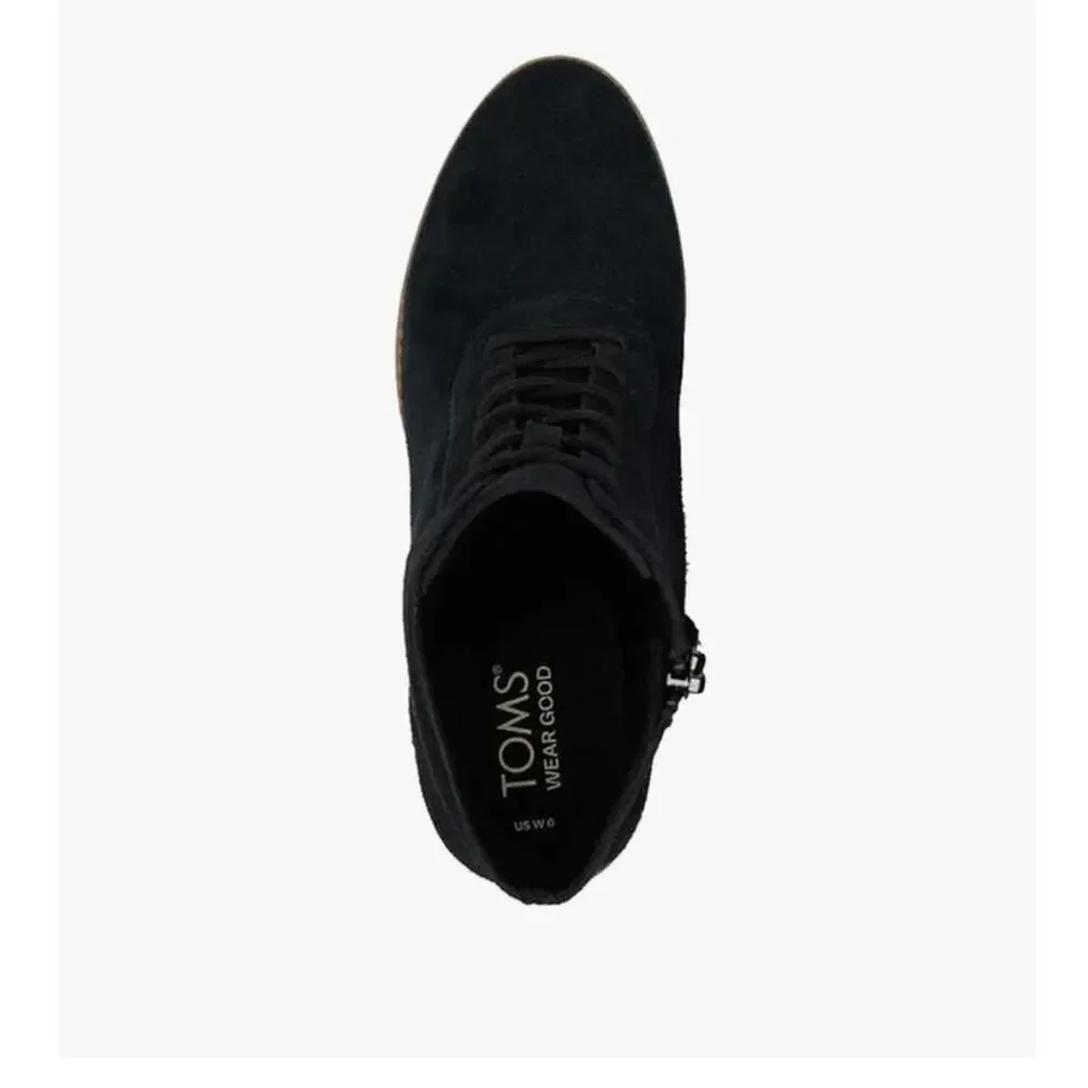 NIB Toms Evelyn Lace Up Suede Boot Lace-Up Black 11